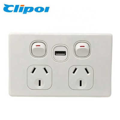 AC Power Socket Receptacle Wall Charger Outlet Plate with Dual/2-Port USB+Switch